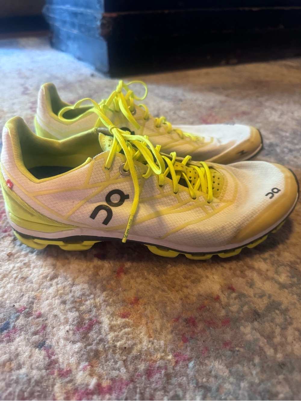 On Running Men's White and Neon Yellow Cloudflow Running Shoes
